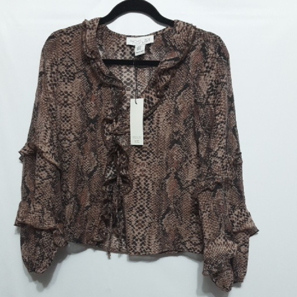RACHEL ZOE Brown Snake Print Women XS Blouse